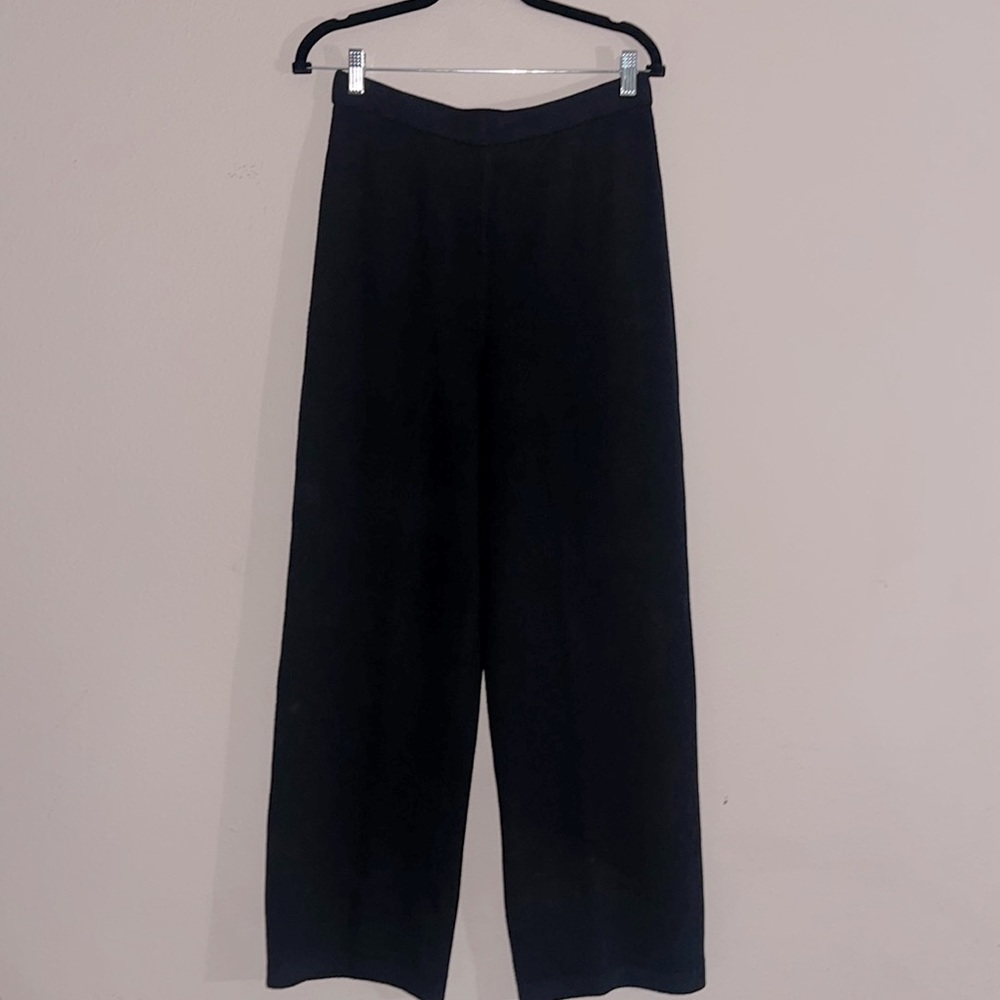 ST. JOHN CAVIAR Santana Wool Blend Knit Wide Leg Pull On Pant In Black Size 6